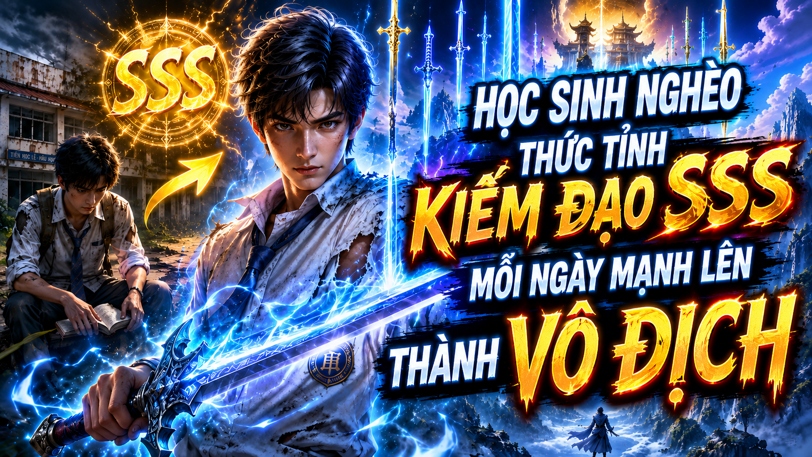 Bìa truyện Học Sinh Nghèo Thức Tỉnh Kiếm Đạo SSS, Mỗi Ngày Mạnh Lên Thành Vô Địch