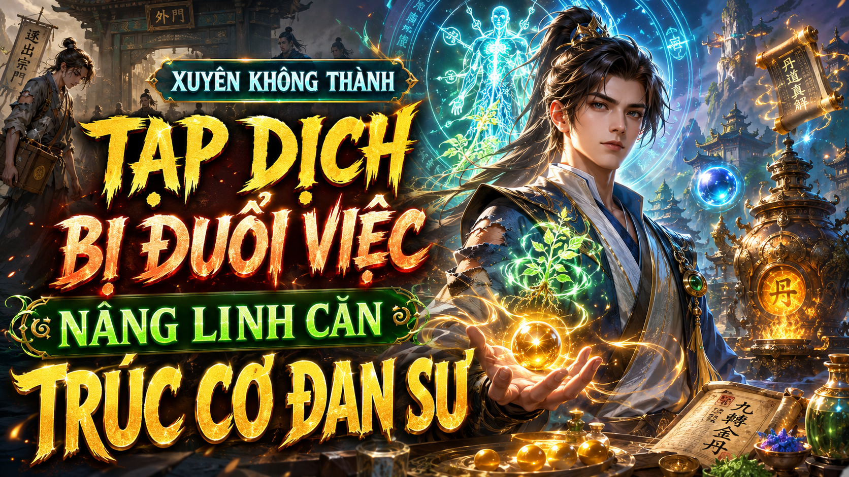 Bìa truyện Xuyên Không Thành Tạp Dịch Bị Đuổi Việc, Ta Nâng Linh Căn Thành Trúc Cơ Đan Sư